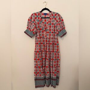 Ro’s Garden Colorful Geometric Button Up Midi Dress Sz S Resortwear Spring